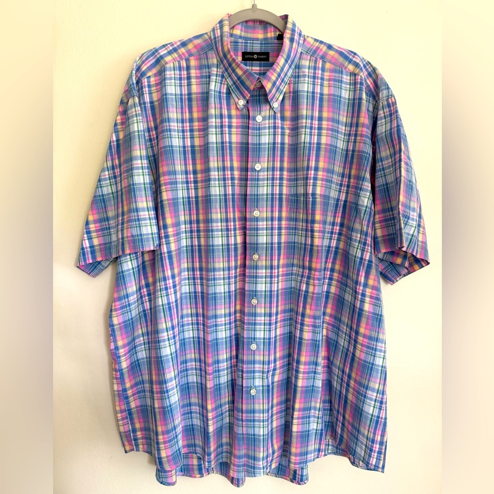 COTTON TRADERS - Men's Short Sleeve Button Front Shirt - Size 2XLT - Plaid